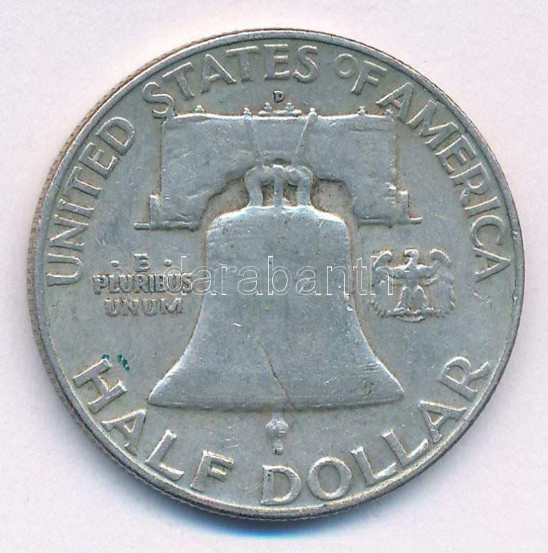 Amerikai Egyesült Államok 1959D 1/2$ Ag 'Franklin' T:2- patina USA 1959D 1/2 Dollar Ag 'Franklin' C:VF patina Krause KM#199 - Image 2