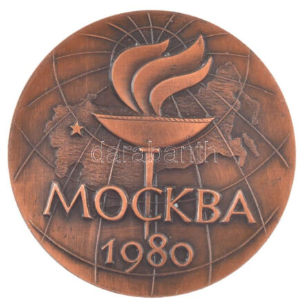 Szovjetunió 1980. 'Moszkvai Olimpia' kétoldalas bronz emlékérem tanúsítvánnyal, eredeti tokban (60mm) T:1 Soviet Union 1980. 'Olympics in Moscow' two sided bronze commemorative medallion with certification in original case (60mm) C:UNC