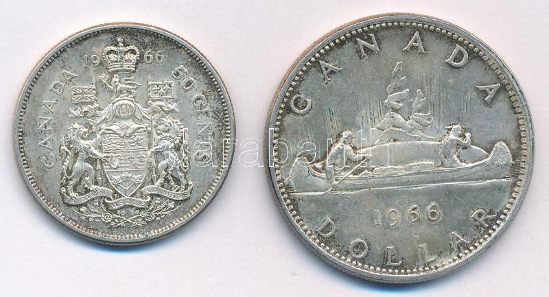 Kanada 1966. 50c Ag 'II. Erzsébet' + 1$ Ag 'II. Erzsébet' T:1- Canada 1966. 1/2 Cent Ag 'Elizabeth II' + 1 Dollar Ag 'Elizabeth II' C:AU Krause KM#64.1, KM# 63 - Image 2