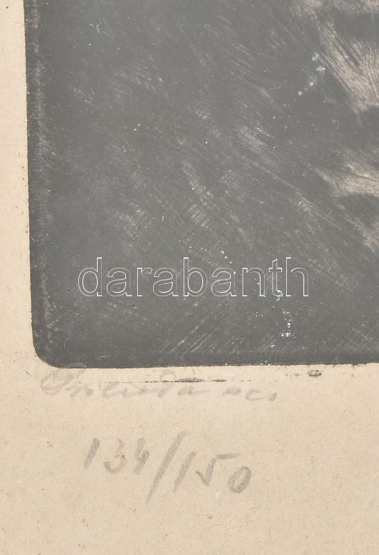 Glatz Oszkár (1872-1958) - Prihoda István (1891-1965): Ebédelők. Rézkarc, papír, jelzett (Glatz Oszkár, Prihoda István), számozott (134/150). Dekoratív, üvegezett, sérült fakeretben, 22×19 cm - Image 3