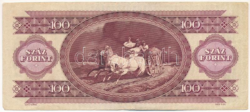 1984. 100Ft fordított hátlapi alapnyomattal 'B550 288286' T:III Hungary 1984. 100 Forint with reverse base print on backside 'B550 288286' C:F Adamo F35 - Image 2