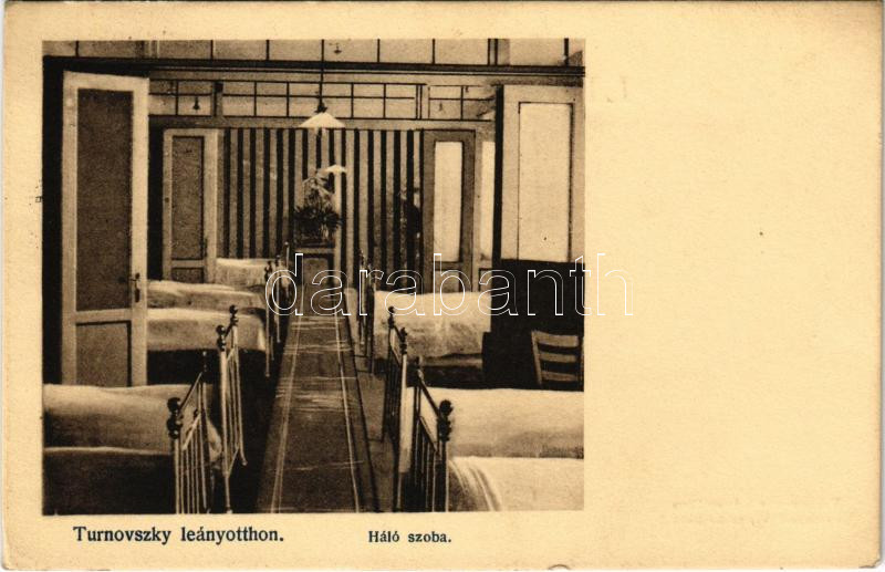 1915 Budapest V. Turnovszky (Turnovsky) leányotthon, hálószoba belső. Géza utca 3. (Garibaldi utca?) (EK)