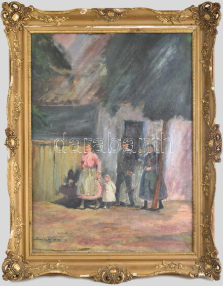 Bánky Zoltán jelzéssel: Hazafelé. Olaj, vászon. Sérült, részben javított. Dekoratív, sérült fakeretben. 80x60 cm