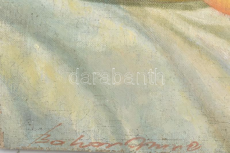 Bokor Imre (?-?): Virágok. Olaj, vászon, jelzett, sérült. 58x86 cm - Image 2