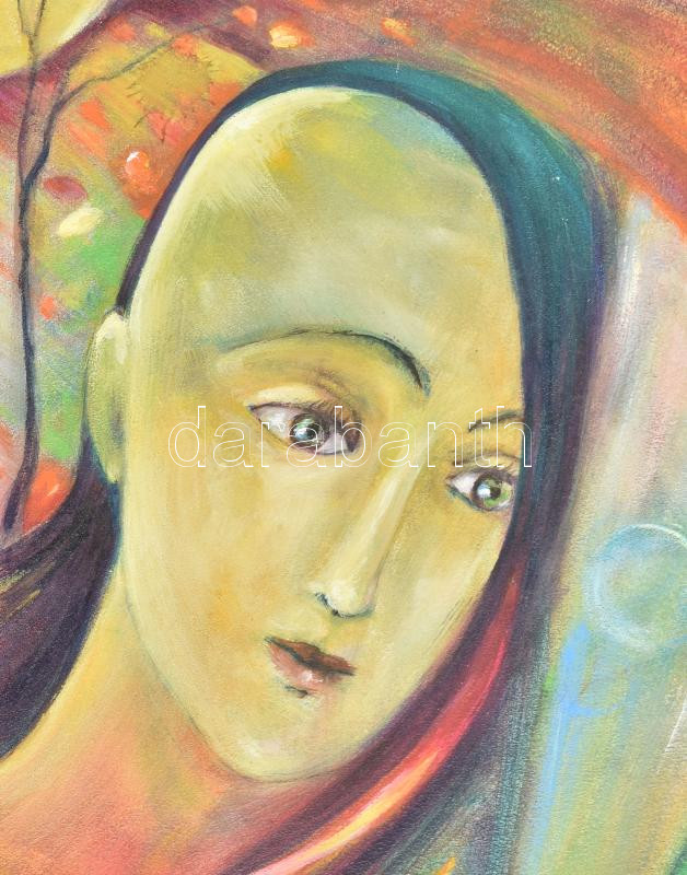 Puhó Vaszita Erzsébet (?-): Álom (cím nélkül). Olaj, vászon, jelzett. Fakeretben. 80x60 cm - Image 3