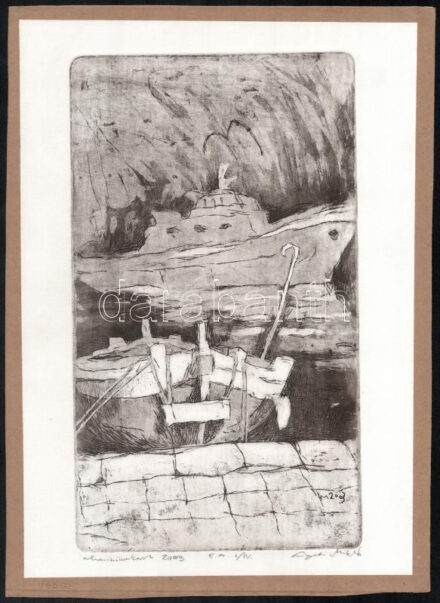 Ligeti Miklós (1982-): Hajók, 2003. Alumímiunkarc, papír, jelzett, művészpéldány E.A. I./IV. számozással. 30x17 cm