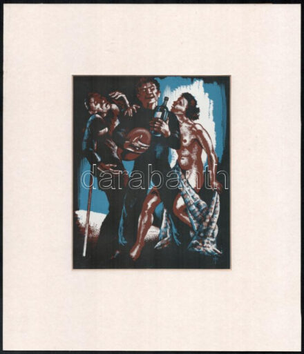 Menyhárt József (1901-1976): Mulatozók (art deco grafika). Linómetszet, papír. Jelzett a metszeten, paszpartuban. 16,5x13 cm