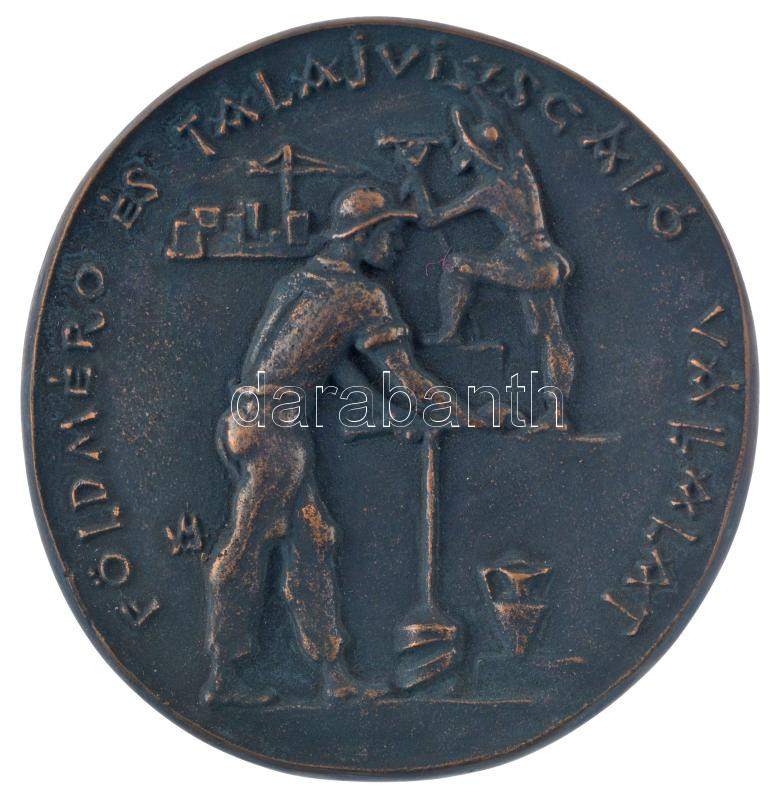 Madarassy Walter (1909-1994) DN 'Földmérő és Talajvizsgáló Vállalat / 25 év szolgálatért' kétoldalas öntött, patinázott bronz emlékplakett (~100mm) T:1