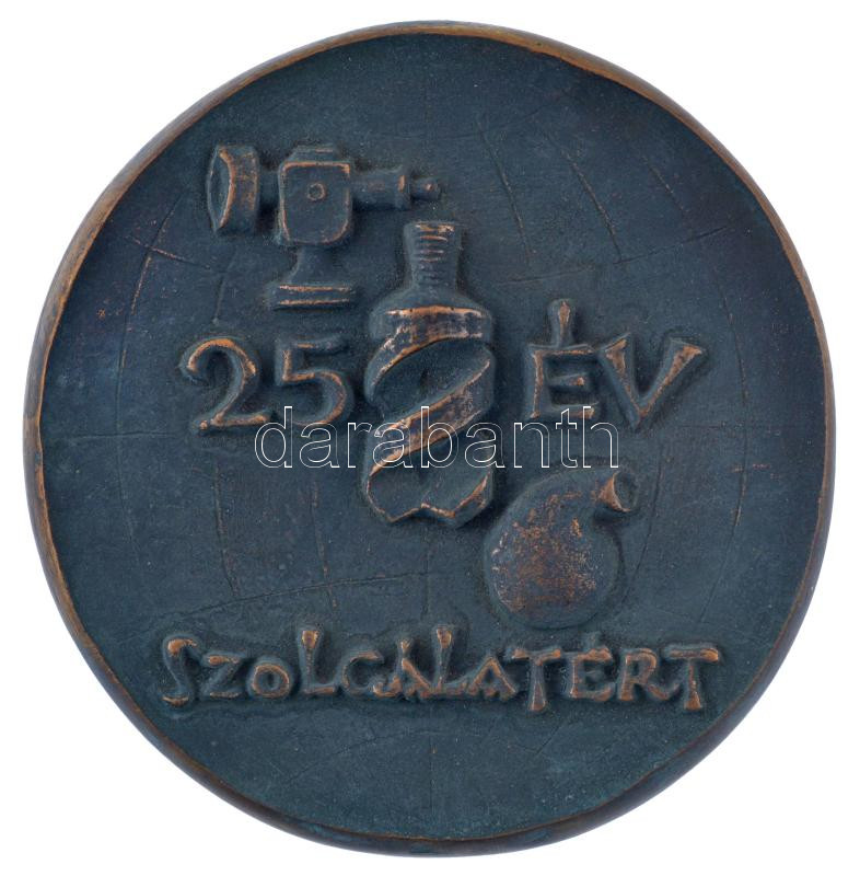 Madarassy Walter (1909-1994) DN 'Földmérő és Talajvizsgáló Vállalat / 25 év szolgálatért' kétoldalas öntött, patinázott bronz emlékplakett (~100mm) T:1 - Image 2
