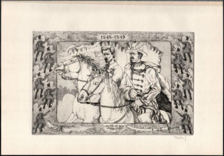 Pásztor Gábor (1933-2012): Petőfi és Bem, 1848-49. Rézkarc, papír, jelzett, 19×30 cm