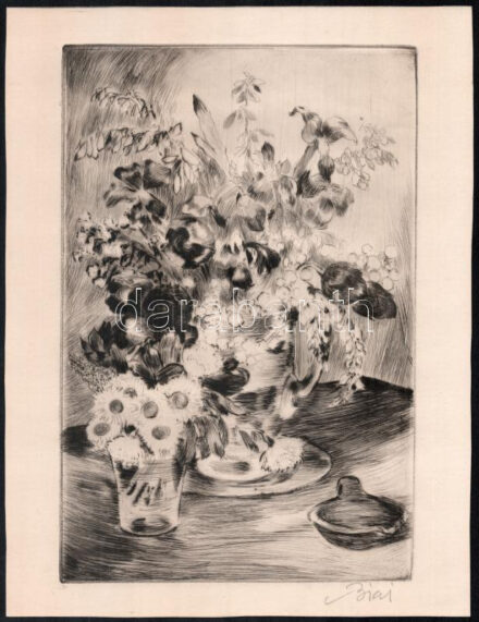 Biai-Föglein István (1905-1974): Csendélet. Rézkarc, papír, jelzett. 28×19 cm