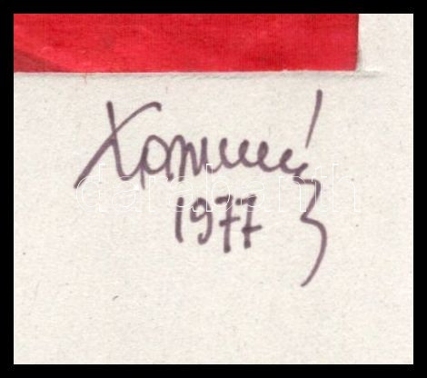Koppány Frigyes (?-?): Díszletterv, 1977. Vegyes technika, papír, jelzett, a hátoldalán autográf felirattal. Paszpartuban. 26x15 cm - Image 3