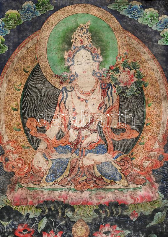 Thangka print, nyomat, vászon, Fehét Tara. 64x85 cm