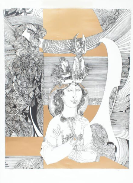 Szász Endre (1926-2003):. Szitanyomat, papír, jelzett, sorszámozással 34/100. Dekoratív, üvegezett fakeretben, 60x45 cm