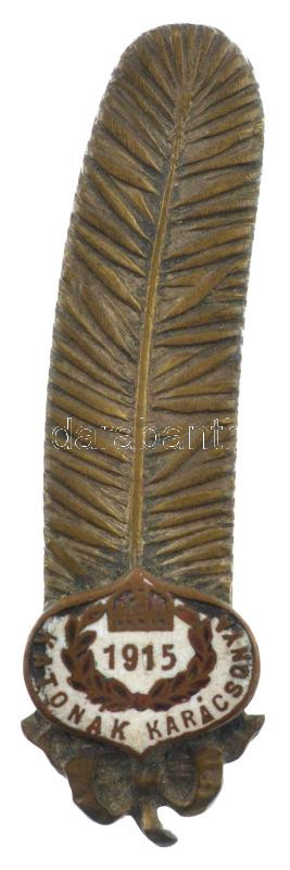 1915. 'Katonák karácsonya' zománcozott bronz jelvény (55x20mm) T:2 tű hiányzik, tűtartó sérült, zománchiba