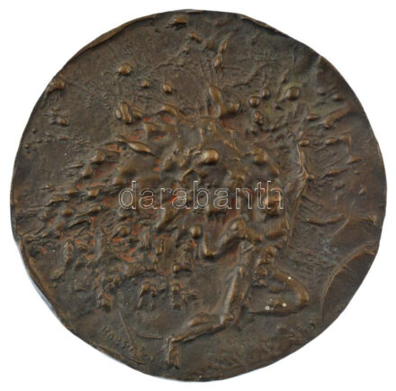 Borsos Miklós (1906-1990) ~1975. 'KFKI (Központi Fizikai Kutatóintézet) Intézeti Díj I. fokozat 19(...)' kétoldalas, öntött, nagyméretű bronz díjérem, hátoldalán gravírozott (127mm) T:1-