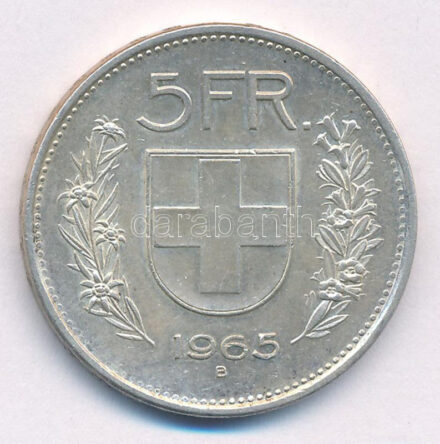Svájc 1965B 5Fr Ag T:1- apró ü. Switzerland 1965B 5 Francs Ag C:AU tiny ding Krause KM#40