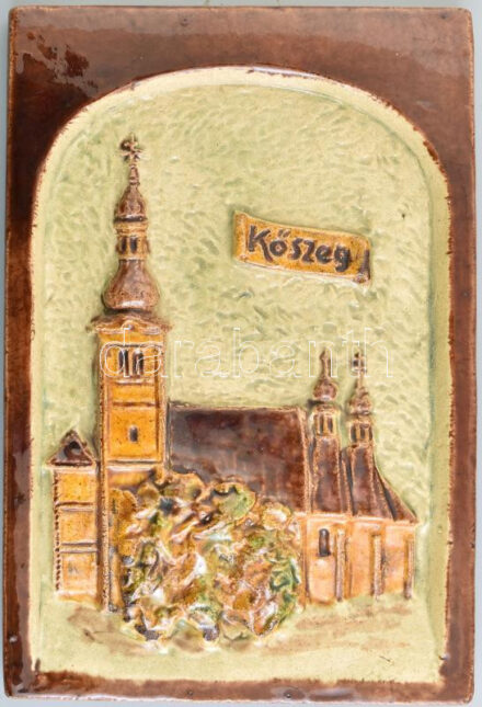 Olvashatatlan (F. Z...) jelzéssel: Kőszeg, Szent Imre templom. Mázas kerámia falikép, hátoldalán jelzett, 26,5x17,5 cm