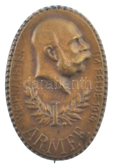 Osztrák-Magyar Monarchia 1914. 'I. Hadsereg - Karácsony a fronton 1914' bronz jelvény, 'GUSTAV GURSCHNER' gyártói jelzéssel (27x18mm) T:2 / Austro-Hungarian Monarchy 1914. 'I. Armee - Weihnachten im Felden 1914' bronze badge, with 'GUSTAV