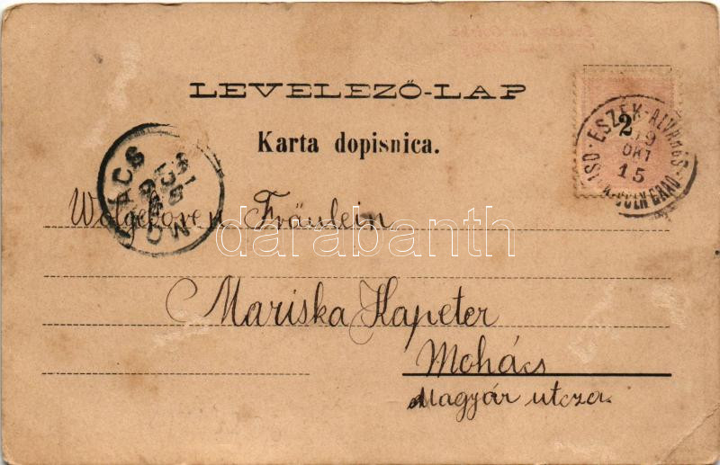 1899 (Vorläufer) Eszék, Essegg, Osijek; Oba dravska mosta / Die beiden Draubrücken / Dráva híd és vasúti híd. Ottokar Rechnitzer kiadása / railway bridge, bridge (EB) - Image 2