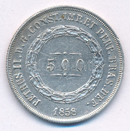 Brazília 1858. 500R Ag 'II. Pedro' T:2 Brasil 1858. 500 Reis Ag 'Pedro II' C:XF Krause KM#464