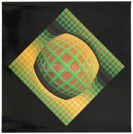 Vasarely Victor (1908-1997): VEGA-ZETT-01. Heliogravűr, papír. Neuchatel, 1974, Éditions du Griffon. Bal alsó sarkában Fondation Vasarely Aix-En-Provence szárazbélyegzőjével. Lapméret: 41x41 cm. / Victor Vasarely (1908-1997): KUB-STRI.