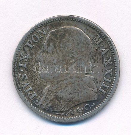 Olasz Államok / Pápai Államok 1868R 1L Ag 'IX. Pius' T:2-,3 patina Italian States / Papal States 1868R 1 Lira Ag 'Pio IX' C:VF,F patina Krause KM#1387
