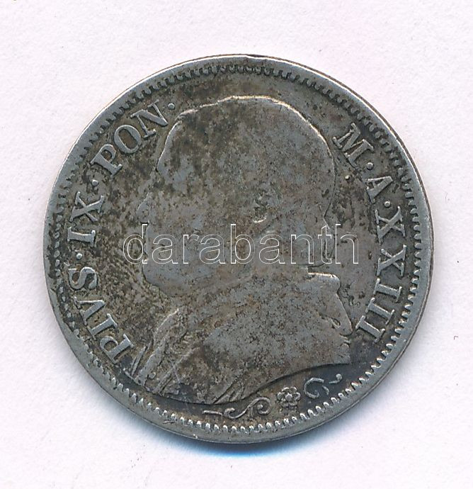 Olasz Államok / Pápai Államok 1868R 1L Ag 'IX. Pius' T:2-,3 patina Italian States / Papal States 1868R 1 Lira Ag 'Pio IX' C:VF,F patina Krause KM#1387