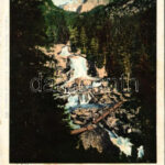 Tátra, Magas-Tátra, Vysoké Tatry; Nagy-Tarpatak középső vízesése. Cattarino kiadása / Gross-Kohlbach mittlerer Wasserfall / valley, waterfall, wooden bridge (EK)