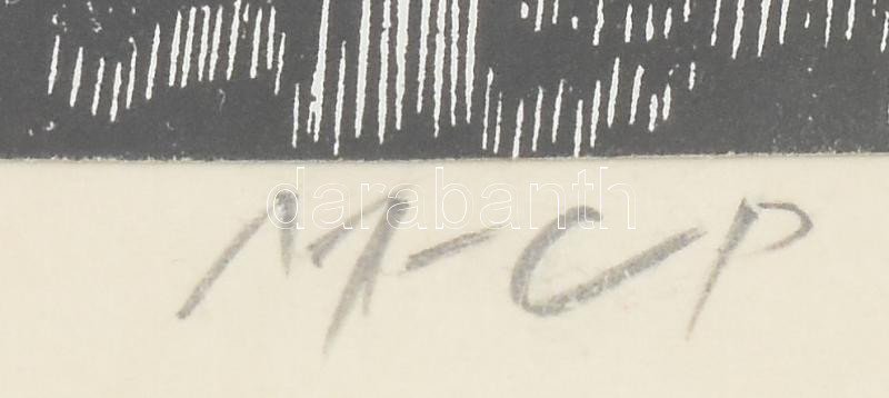 Molnár C. Pál (1894-1981): Csók. Fametszet, papír, utólagos jelzéssel. Üvegezett keretben. 21x9 cm - Image 3