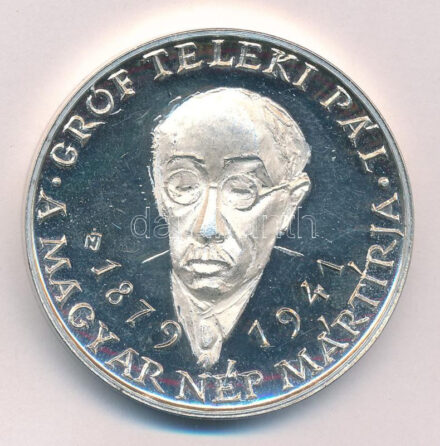 Nagy István János (1938-) 1991. 'MÉE / Gróf Teleki Pál' Ag emlékérem (35.50g/0.835/42,5mm) T:1-,2 (PP) patina Adamo BP35