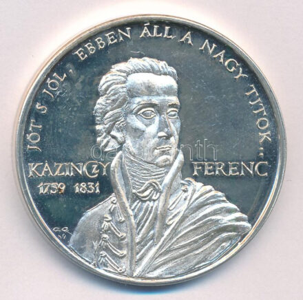 Gáti Gábor (1937-) 1989. 'MÉE XIX. Vándorgyűlés Sátoraljaújhely / Kazinczy Ferenc' jelzett Ag emlékérem (35,15g/0.835/42,5mm) T:1-,2 (PP)