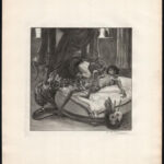 Franz von Bayros (1866-1924): Oh! Du-u-u!! (erotikus jelenet). Heliogravűr, papír, jelzett a nyomaton. 18×18 cm