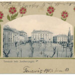 1903 Temesvár, Timisoara; Belváros, Jenő herceg tér, emlékmű. Szecessziós virágos litho keret / square, monument. Art Nouveau, floral, litho frame (EK)