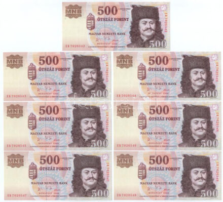 2006. 500Ft (7x) 'A forradalom 50. évfordulója 1956. október 23.' sorszámkövetők 'EB 7020542 - EB 7020548' T:I,I- Adamo F54EE
