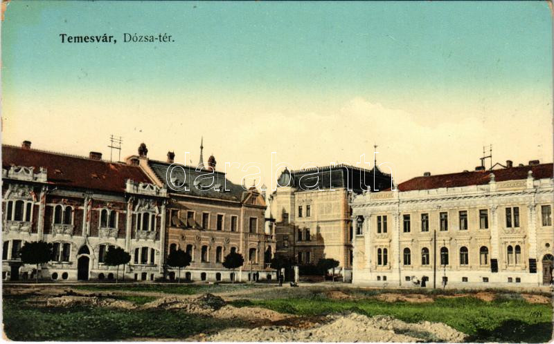 1914 Temesvár, Timisoara; Dózsa tér, építkezés. Uhrmann Henrik kiadása / square, construction (EK)
