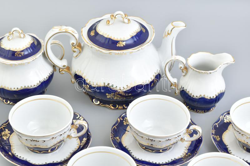 Zsolnay Pompadour mintás porcelán teás készlet, kézzel festett, jelzett, kopásnyomokkal - Image 2