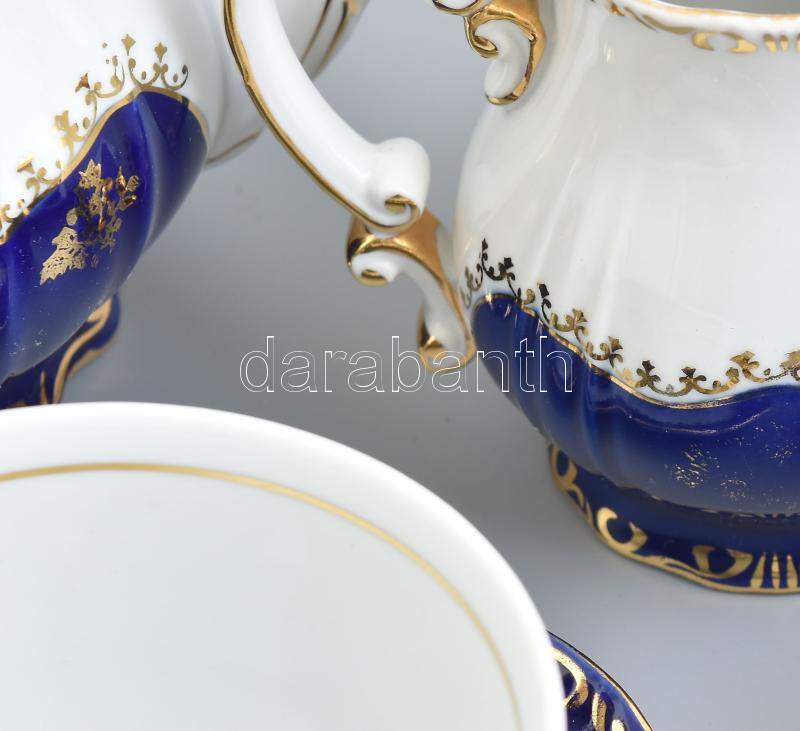 Zsolnay Pompadour mintás porcelán teás készlet, kézzel festett, jelzett, kopásnyomokkal - Image 4