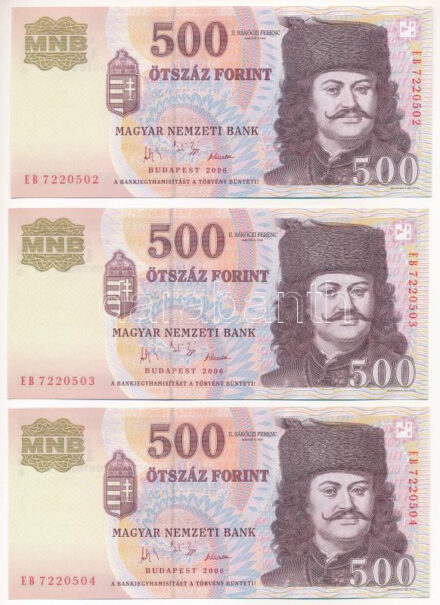 2006. 500Ft (3x) 'A forradalom 50. évfordulója 1956. október 23.' sorszámkövetők 'EB 7220502 - EB 7220504' T:I,I- Adamo F54EE