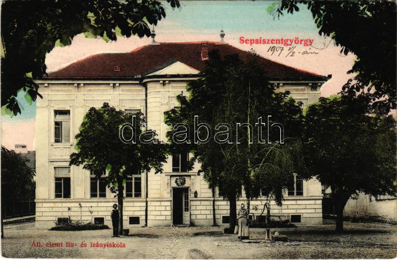 1907 Sepsiszentgyörgy, Sfantu Gheorghe; Állami elemi fiú- és leányiskola. Gyárfás Árpád kiadása / elementary school (EK)