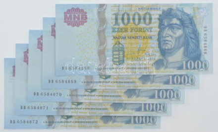 2012. 1000Ft (5x) sorszámkövetők 'DB 6584868 - DB 6584872' T:I Adamo F55P1