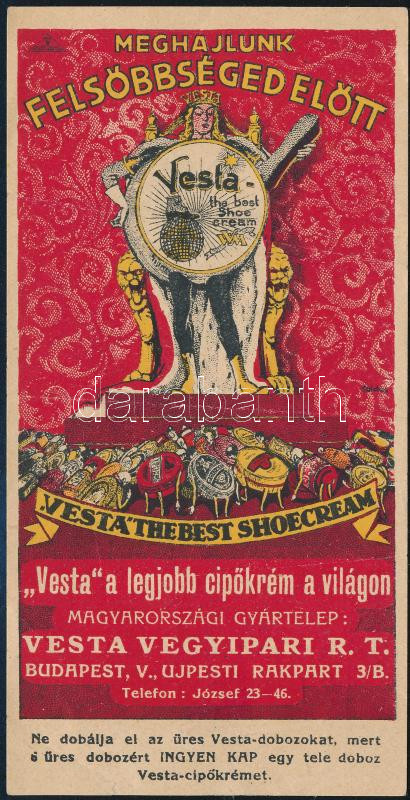 Vesta cipőkrém számolócédula