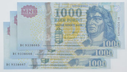 2011. 1000Ft (3x) sorszámkövetők 'DC 9338665 - DC 9338667' T:I,I- Adamo F55N2