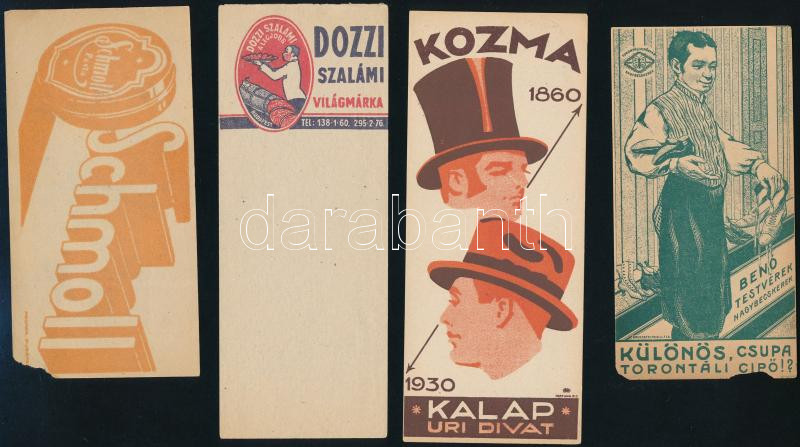 4 db reklámos számolócédula Torontáli cipő (sérült) Kozma kalap Schmoll, Dozzi .