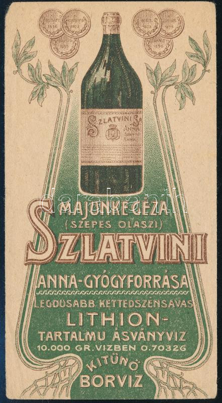 Szlatvini Anna-gyógyforrása ásványvíz számolócédula