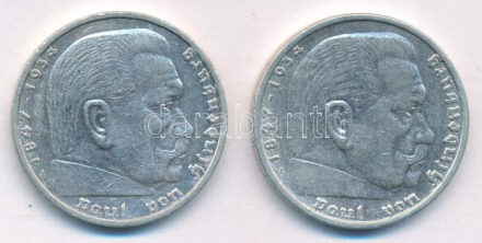 Német Harmadik Birodalom 1935A 5M Ag 'Paul von Hindenburg' (2x) T:2 German Third Reich 1935A 5 Reichsmark Ag 'Paul von Hindenburg' (2x) C:XF Krause KM#86