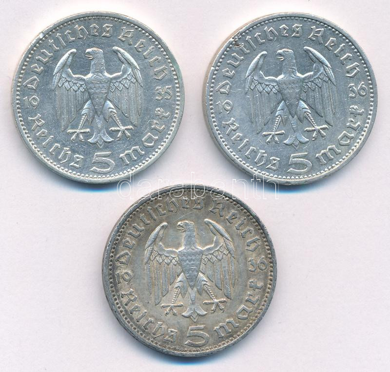 Német Harmadik Birodalom 1935F 5M Ag 'Hindenburg' T:2 patina, ph. patina German Third Reich 1935F 5 Reichsmark Ag 'Hindenburg' C:XF patina, edge error Krause KM# 86 - Image 2