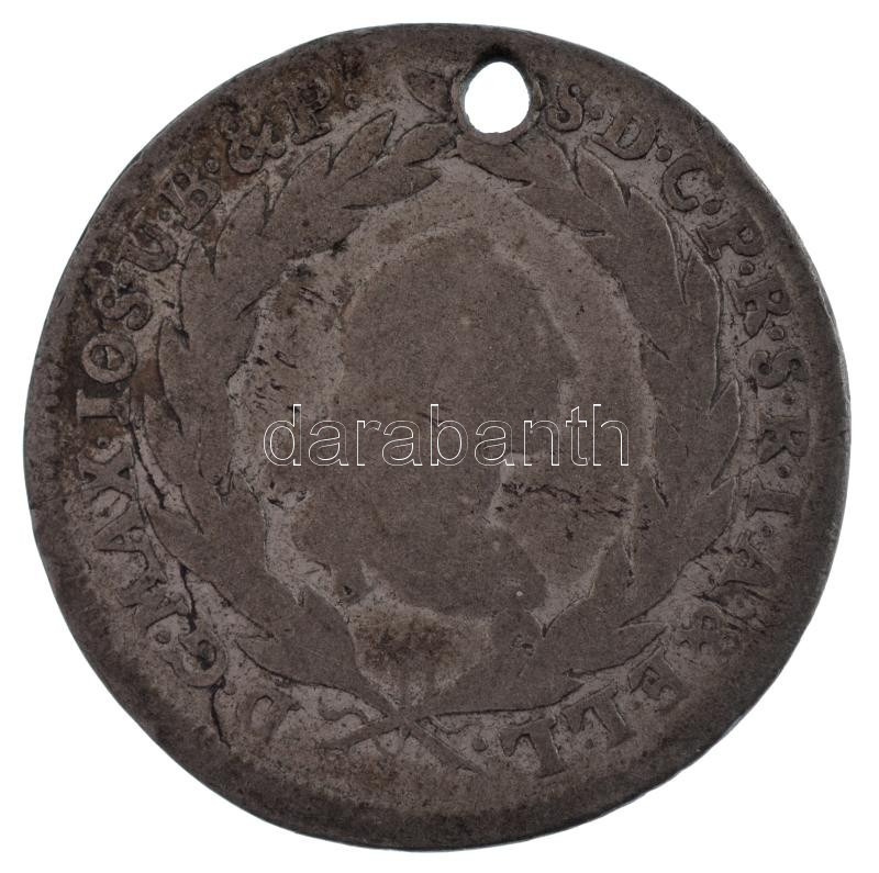 Német Államok / Bajorország 1775. 10kr Ag 'III. Miksa' T:3 ly. German States / Bavaria 1775. 10 Kreuzer Ag 'Maximilian III Joseph' C:F holed Krause KM#526