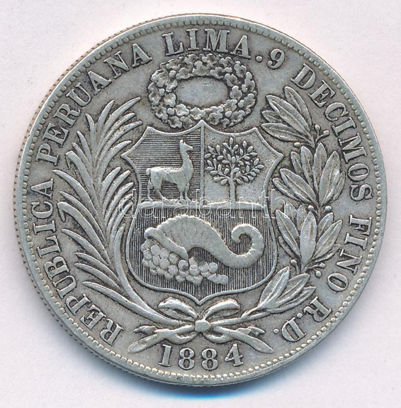 Peru 1884RD 1S Ag T:2- kis ph. Peru 1884RD 1 Sol Ag C:VF small edge error Krause KM#196