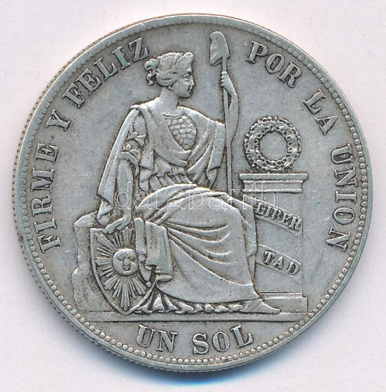 Peru 1884RD 1S Ag T:2- kis ph. Peru 1884RD 1 Sol Ag C:VF small edge error Krause KM#196 - Image 2